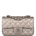 Chanel Mini Rectangular Flap Bag Ruthenium Metallic Lambskin Silver Hardware
