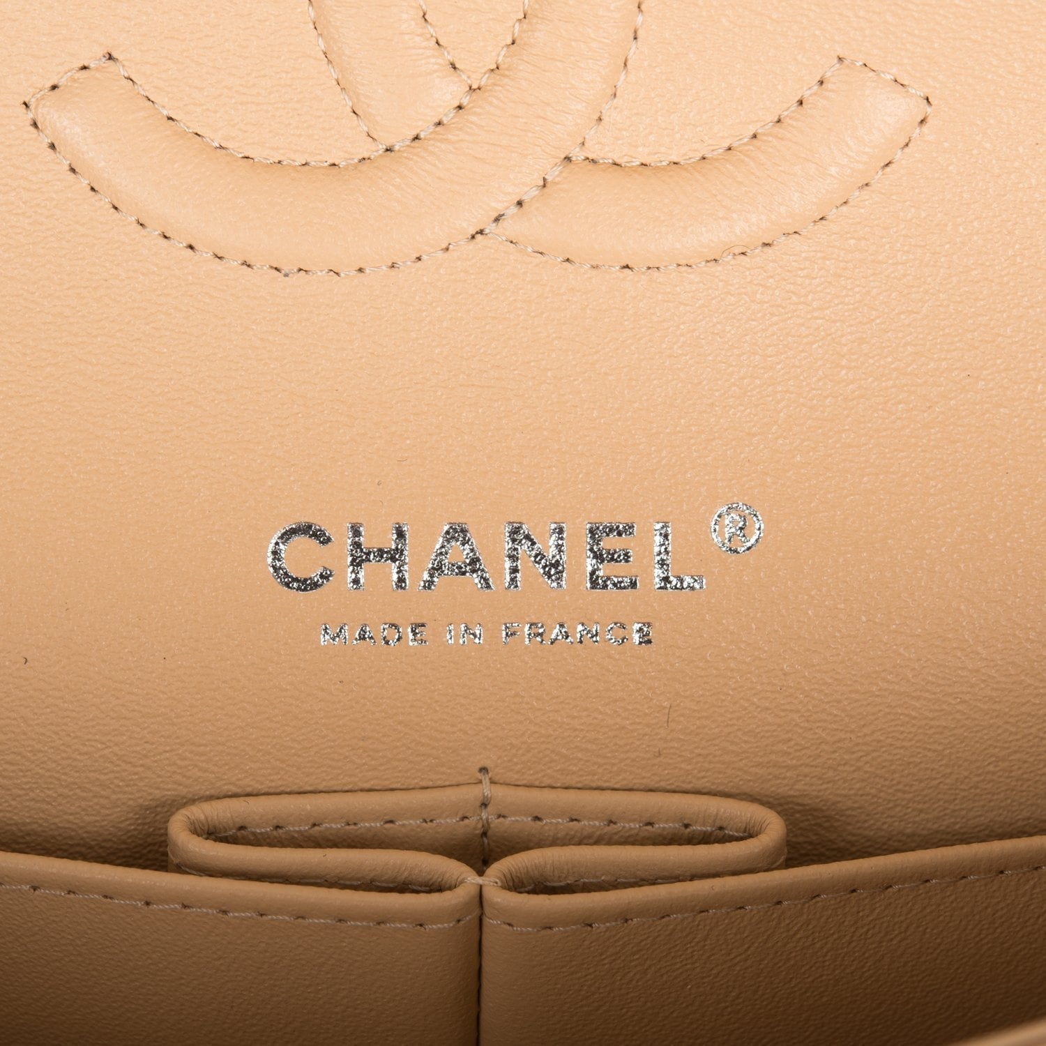 Chanel Medium Classic Double Flap Bag Beige Quilted Caviar Silver Hardware