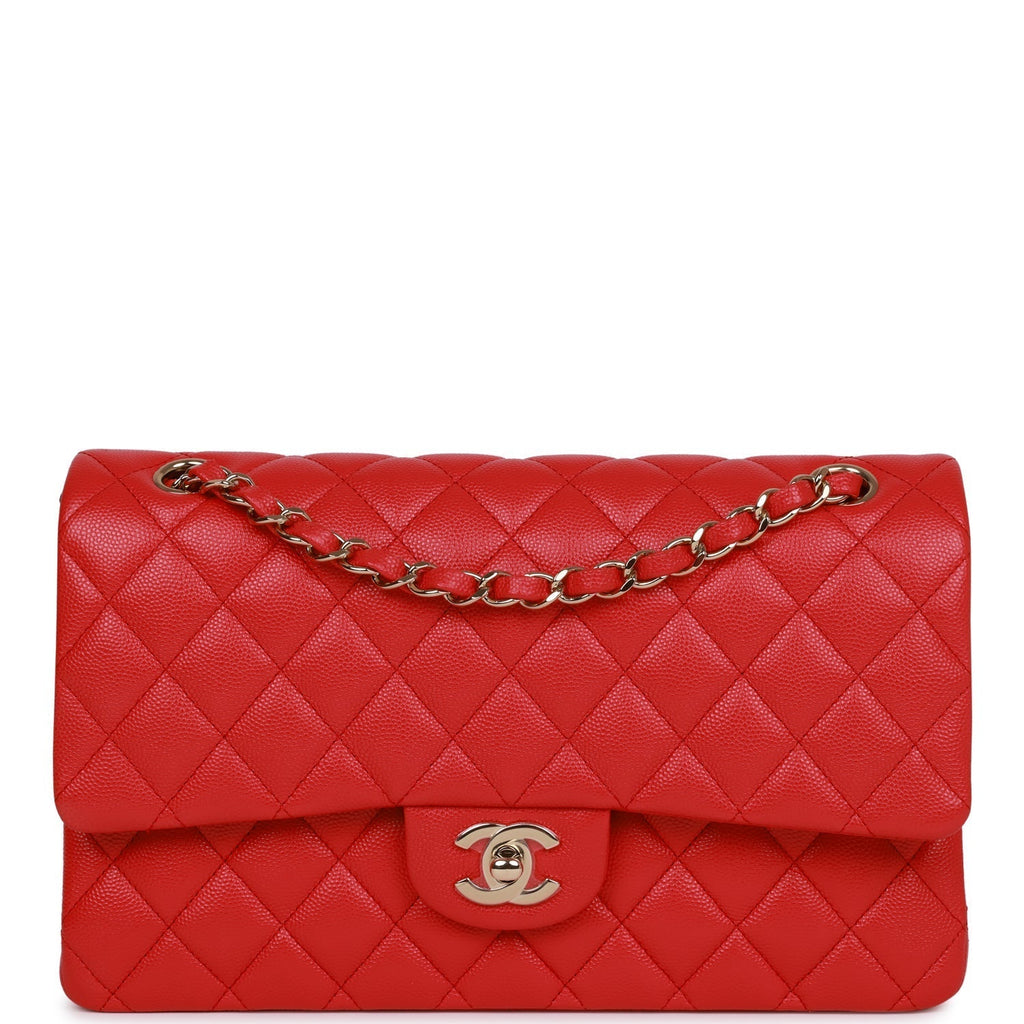 Chanel Medium Classic Double Flap Bag Red Caviar Light Gold Hardware