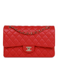 Chanel Medium Classic Double Flap Bag Red Caviar Light Gold Hardware