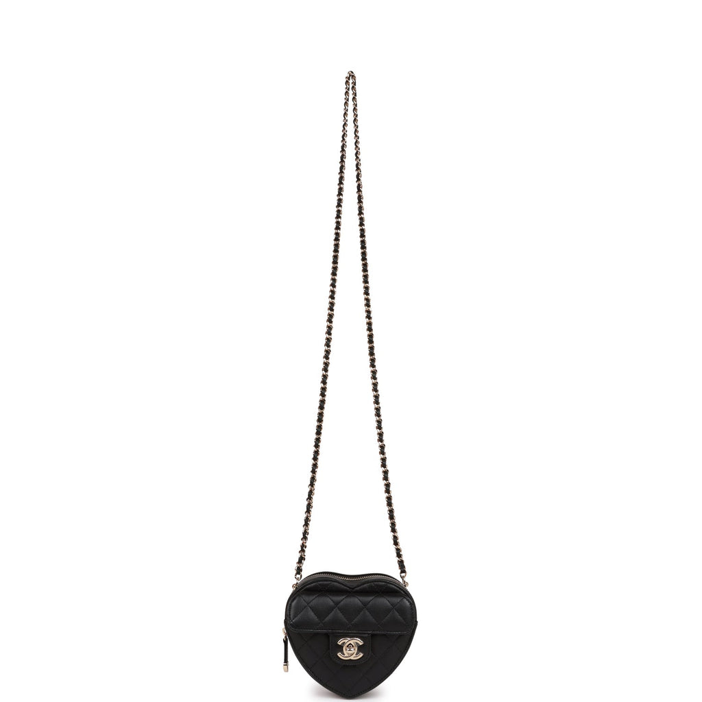 Chanel CC In Love Heart Clutch with Chain Black Lambskin Light Gold Hardware