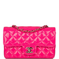 Chanel Pink Quilted Patent Rectangular Mini Classic Flap Bag Light Gold Hardware