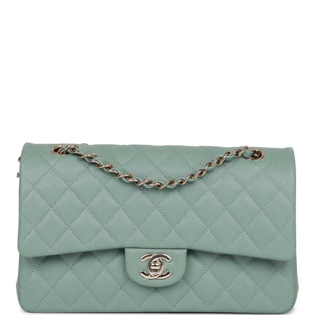 Chanel Medium Classic Double Flap Bag Green Caviar Light Gold Hardware