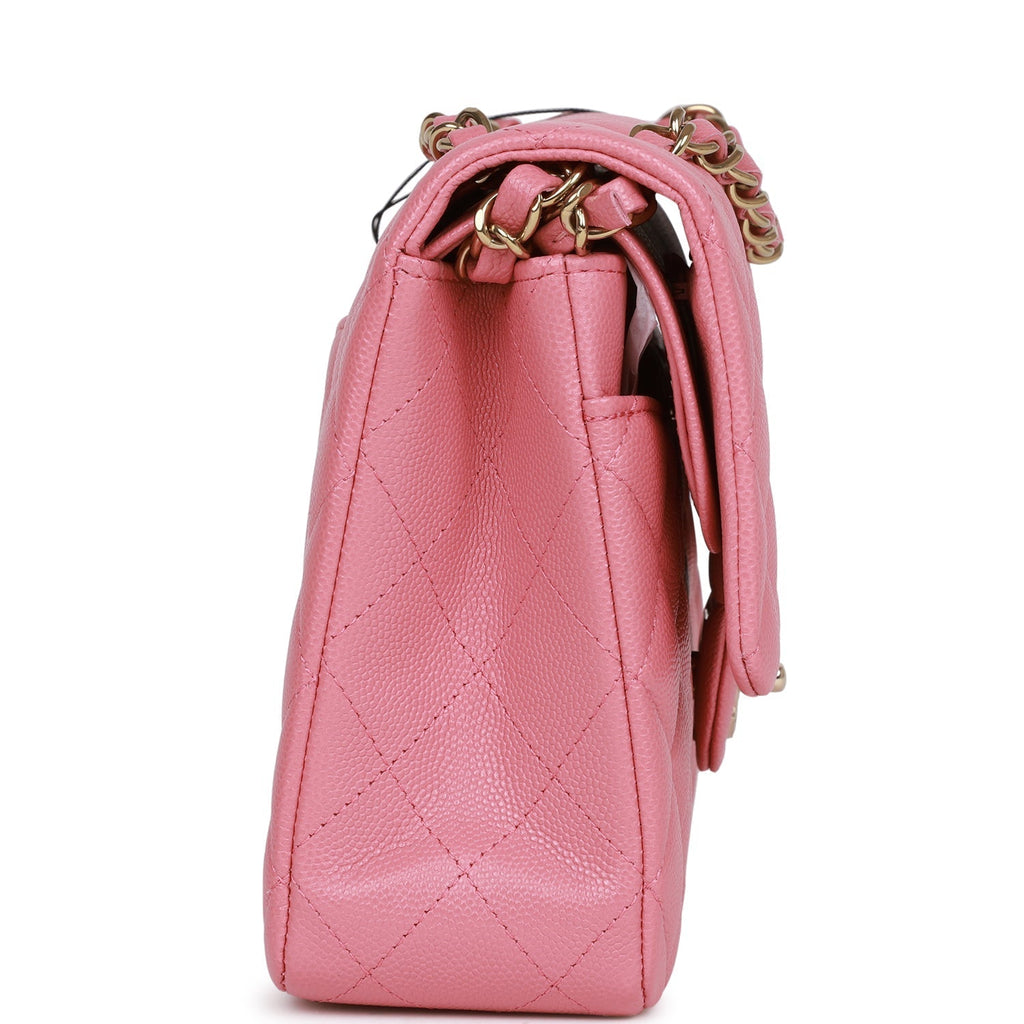 Chanel Medium Classic Double Flap Bag Dark Pink Caviar Light Gold Hardware