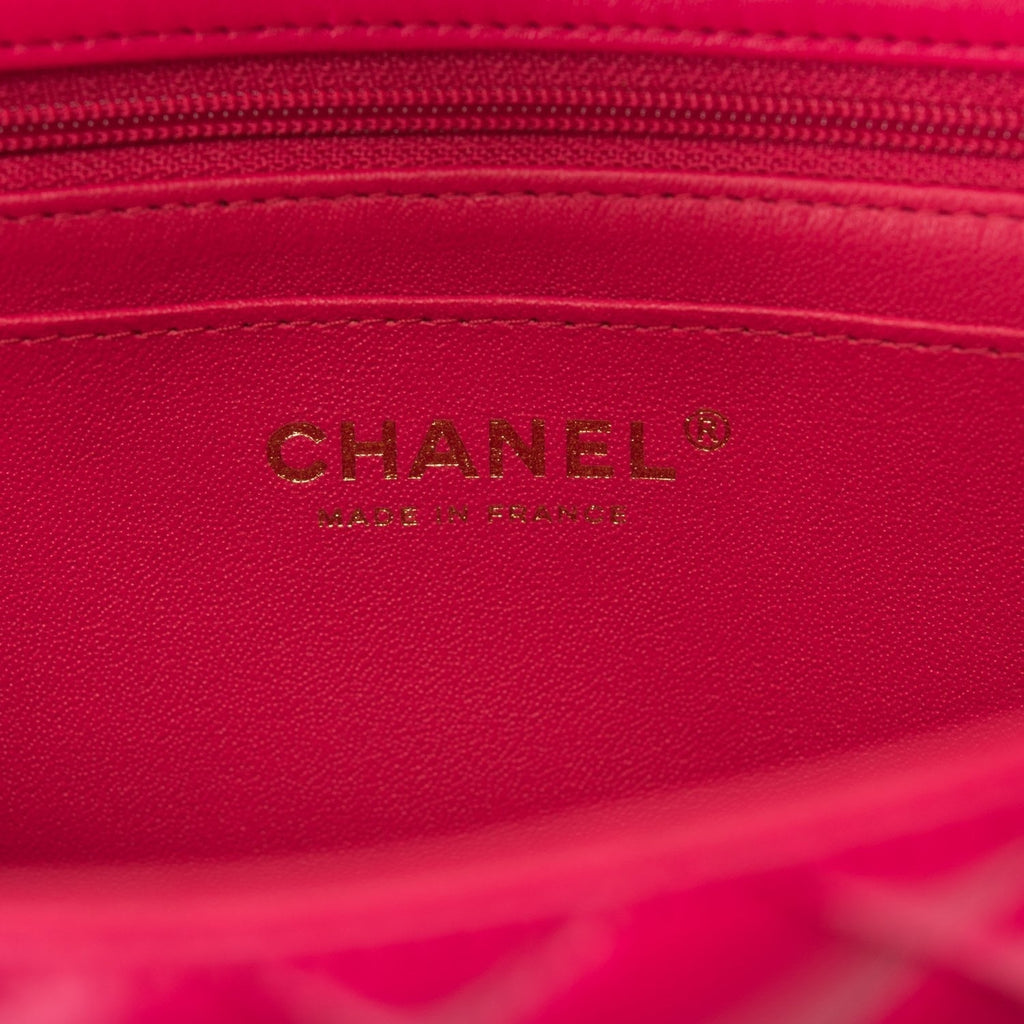 Chanel Mini Rectangular Flap with Top Handle Dark Pink Lambskin Light Gold Hardware