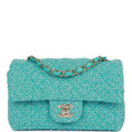 Chanel Mini Rectangular Flap Bag Blue Tweed Light Gold Hardware
