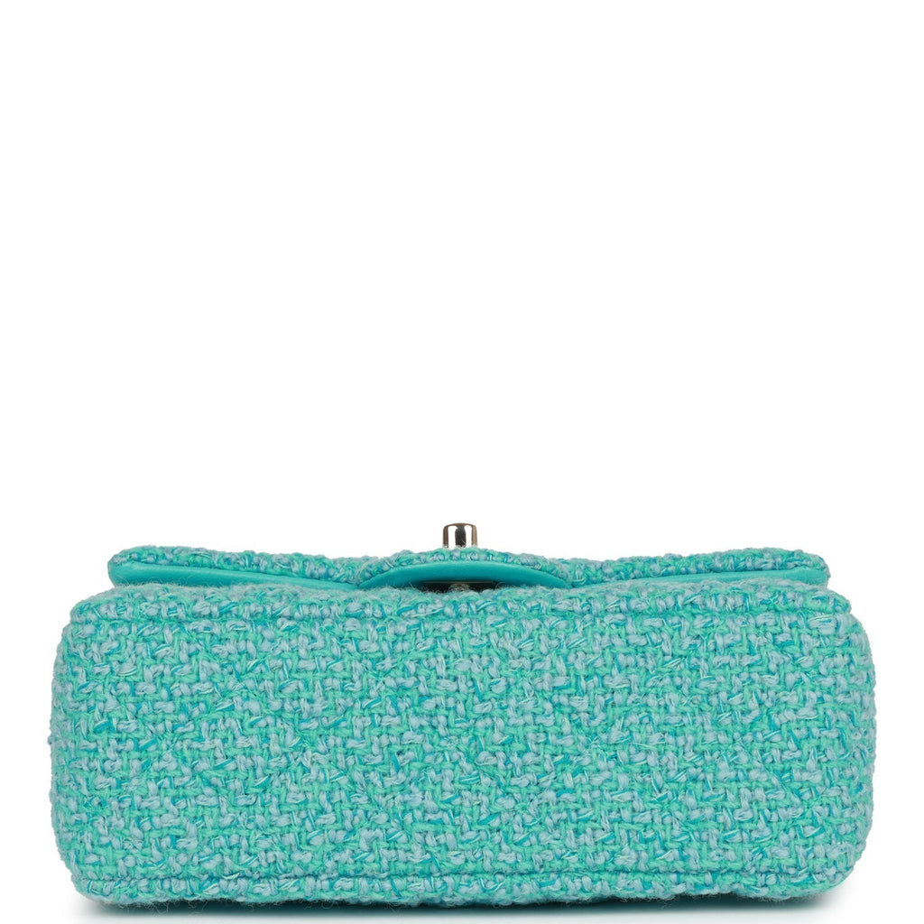 Chanel Mini Rectangular Flap Bag Blue Tweed Light Gold Hardware