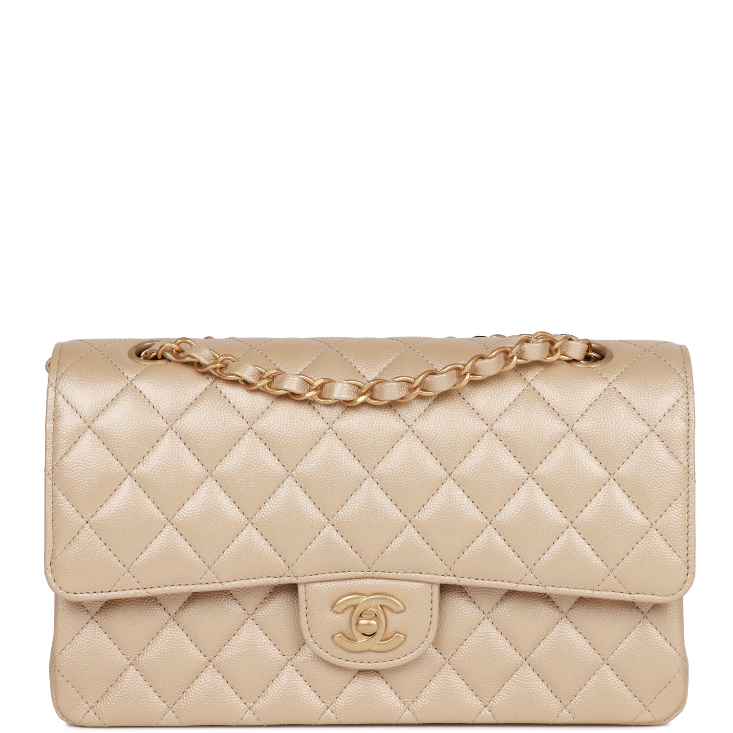 Chanel Medium Classic Double Flap Bag Gold Iridescent Caviar Antique Gold Hardware