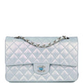 Chanel Medium Classic Double Flap Bag Blue Iridescent Lambskin Silver Hardware