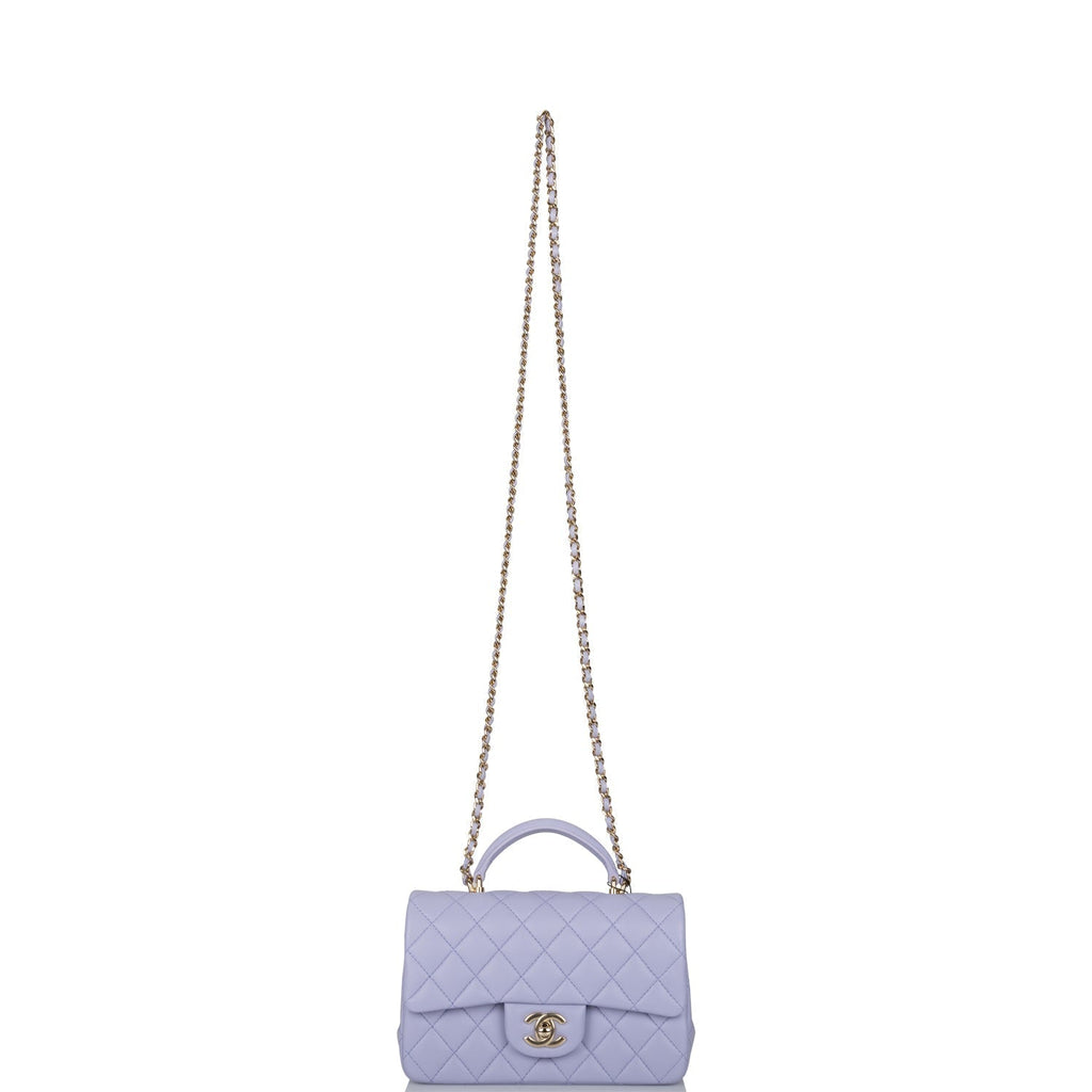 Chanel Mini Rectangular Flap with Top Handle Light Purple Lambskin Light Gold Hardware