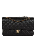 Chanel Medium Classic Double Flap Bag Black Quilted Caviar Gold Hardware