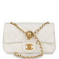 Chanel Pearl Crush Mini Rectangular Flap Bag White Lambskin Antique Gold Hardware