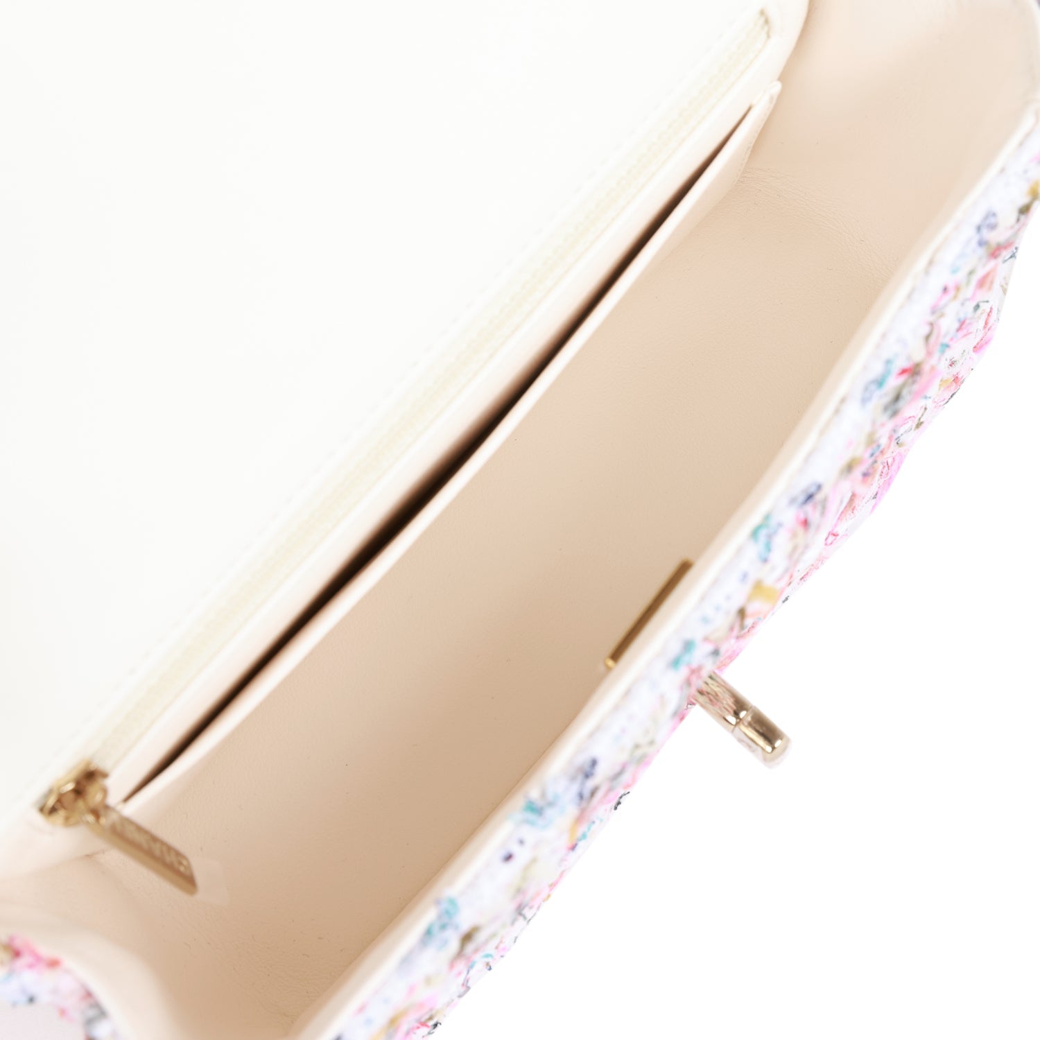 Chanel Mini Rectangular Flap Bag White Tweed Light Gold Hardware