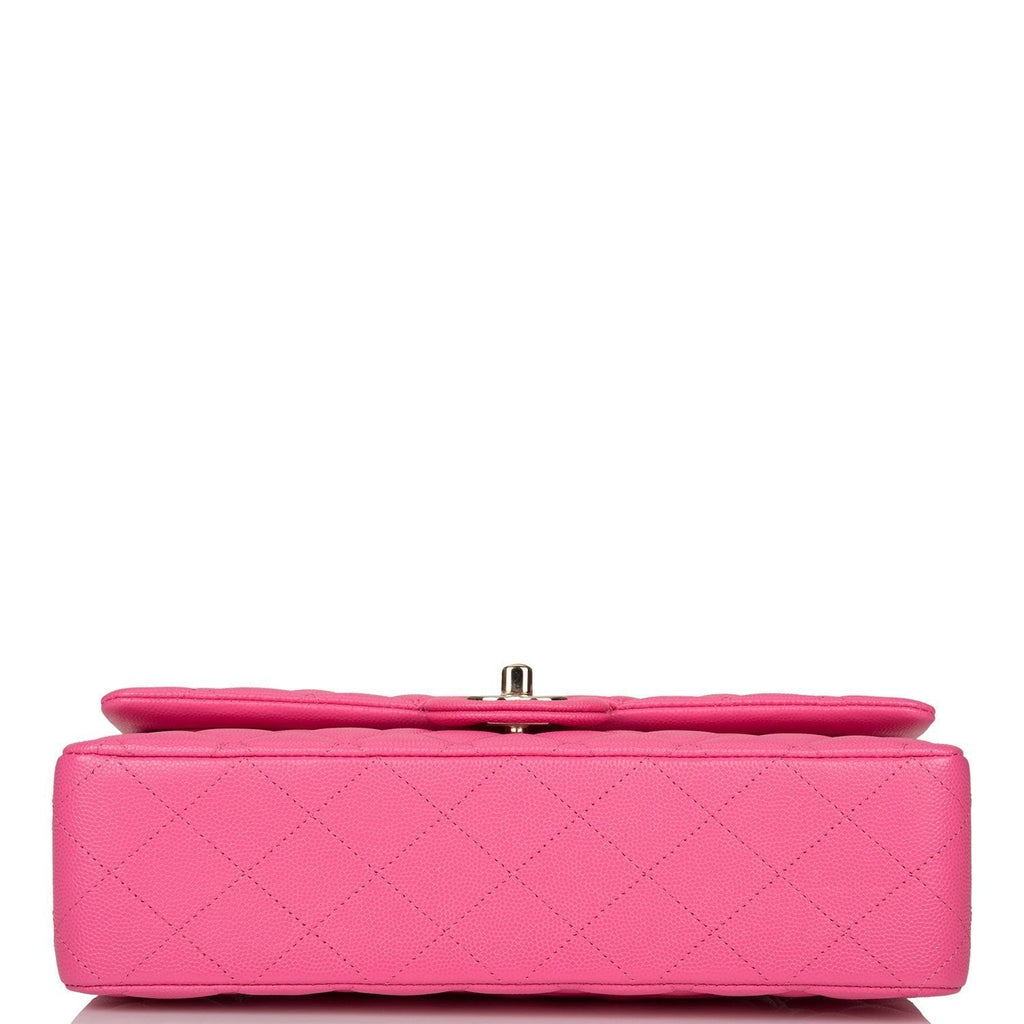 Chanel Pink Quilted Caviar Medium Classic Double Flap Bag Light Gold Hardware