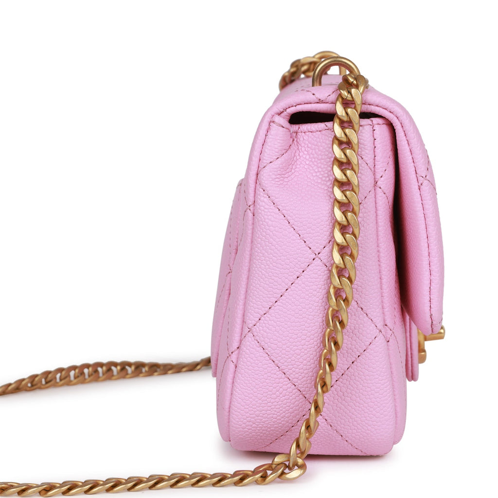 Chanel Sweetheart Mini Square Flap Bag Pink Caviar Antique Gold Hardware