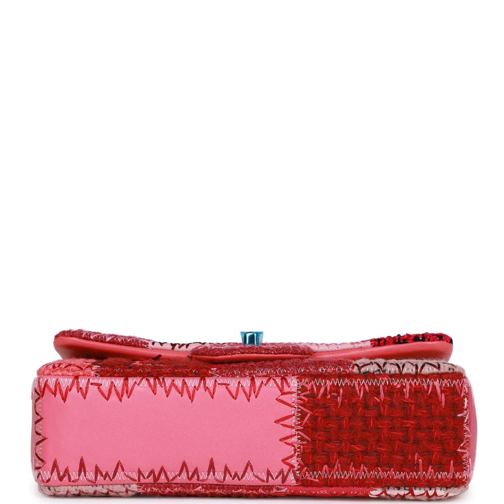 Chanel Medium Flap Bag Pink Patchwork Tweed Silver Hardware
