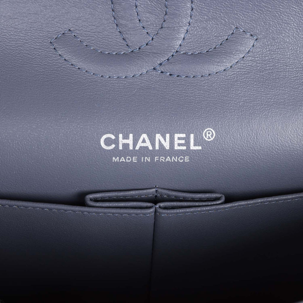 Chanel Medium Classic Double Flap Bag Purple Lambskin Silver Hardware