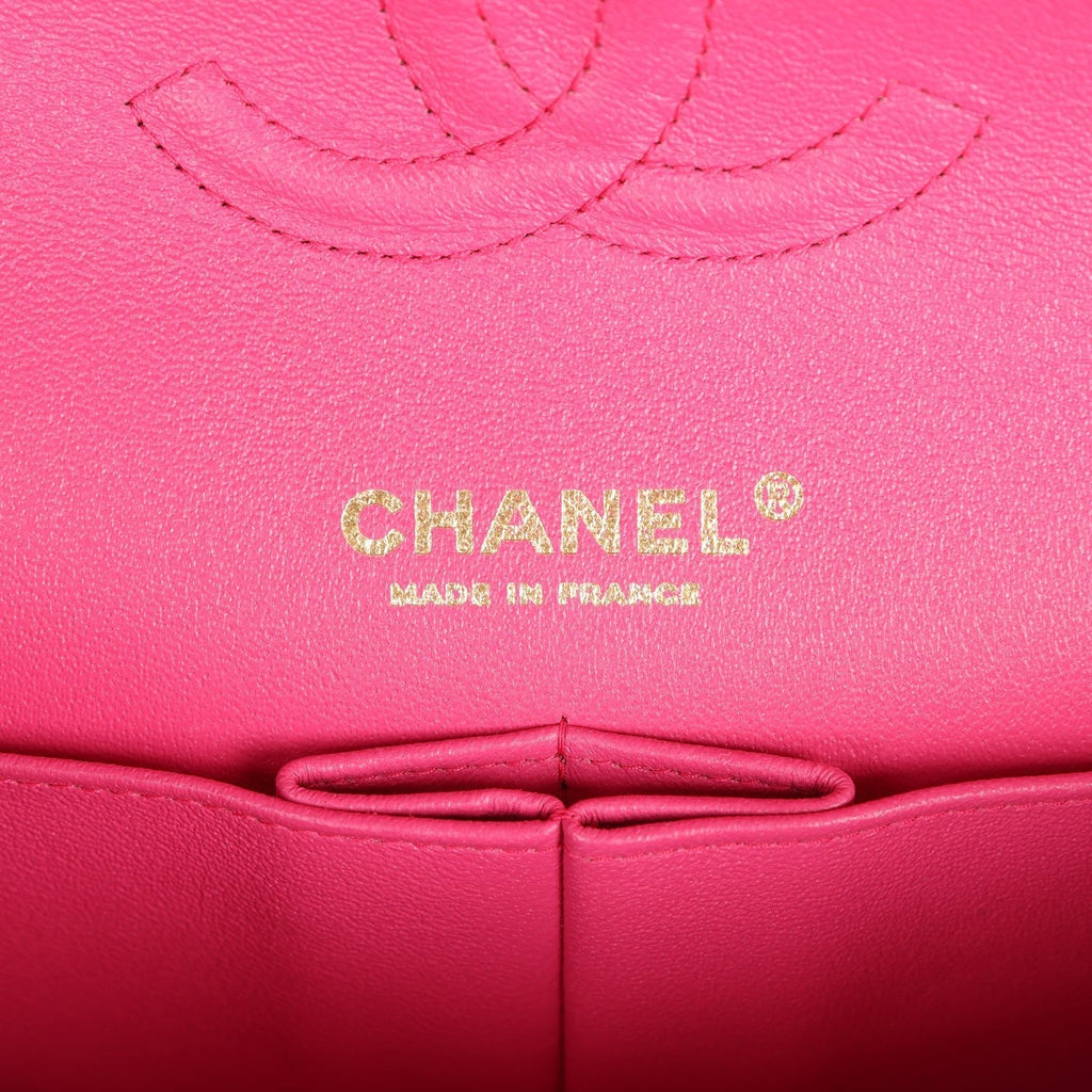 Chanel Medium Classic Double Flap Hot Pink Lambskin Gold Hardware