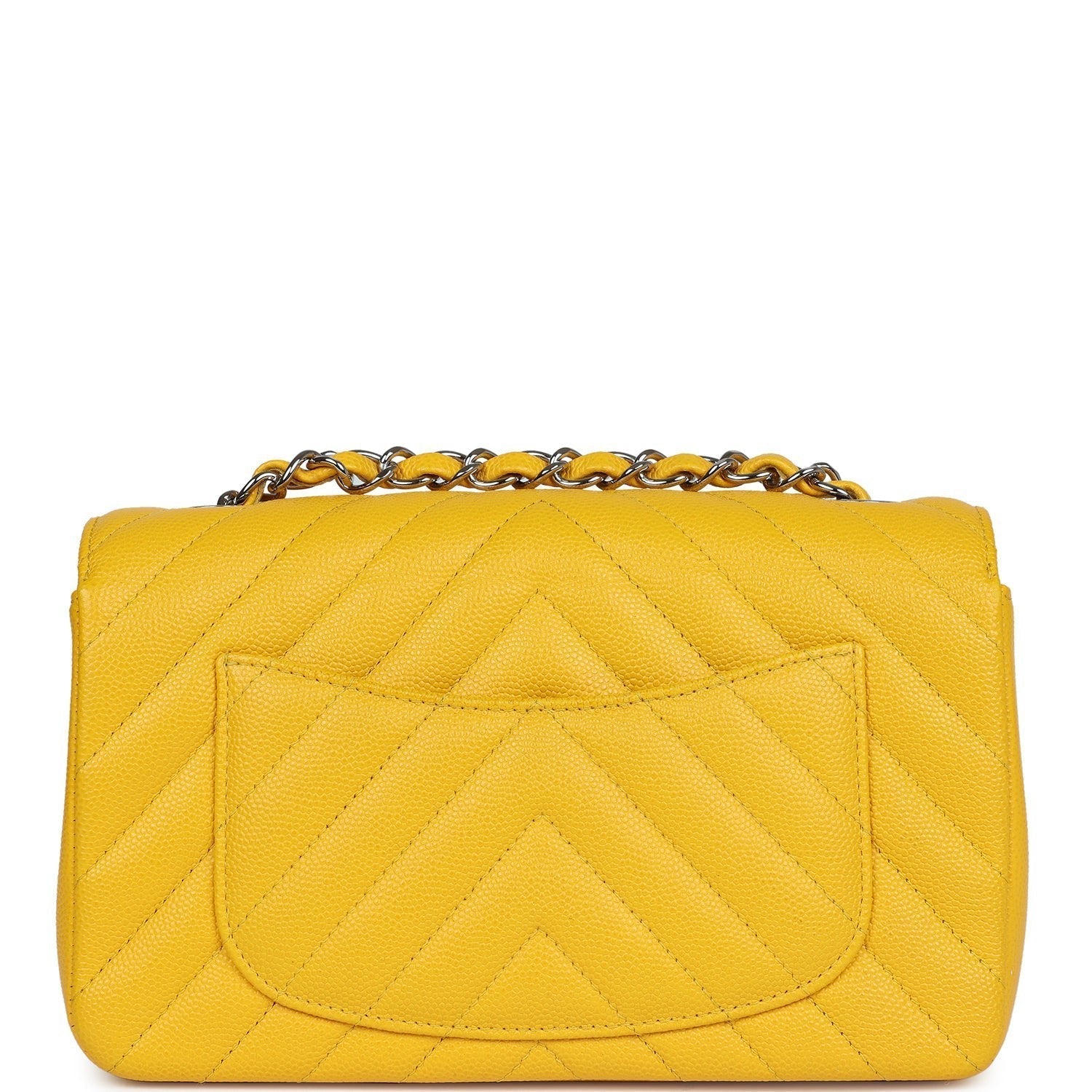Chanel Mini Rectangular Flap Yellow Chevron Caviar Silver Hardware