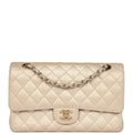 Chanel Medium Classic Double Flap Pearly Beige Caviar Gold Hardware