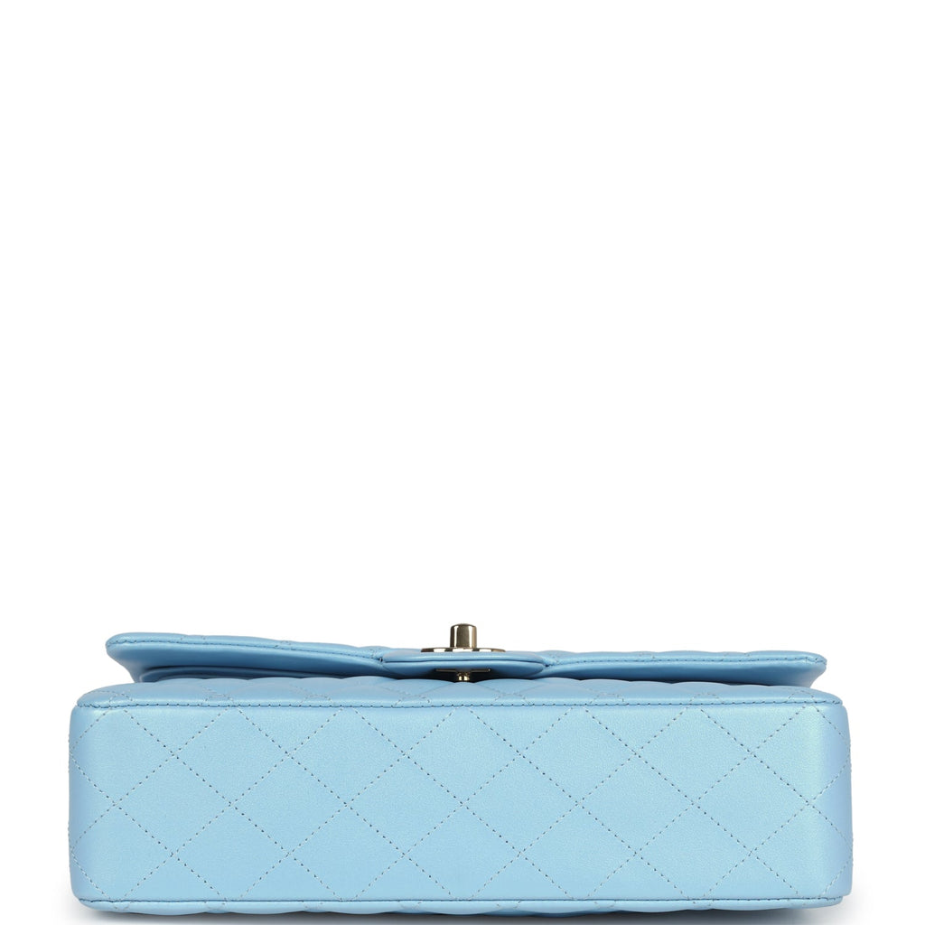 Chanel Medium Classic Double Flap Bag Light Blue Iridescent Calfskin Gold Hardware