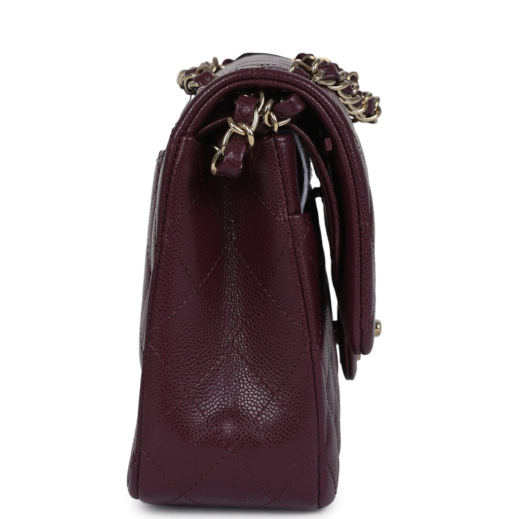 Chanel Medium Classic Double Flap Bag Burgundy Caviar Light Gold Hardware