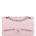 Chanel Medium Classic Double Flap Bag Pink Iridescent Lambskin Light Gold Hardware