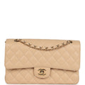Chanel Medium Classic Double Flap Beige Caviar Gold Hardware