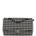 Chanel Medium Logo Ribbon Classic Double Flap Bag White and Black Canvas and Tweed Silver Hardware