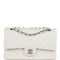 Chanel Medium Classic Double Flap White Caviar Light Gold Hardware