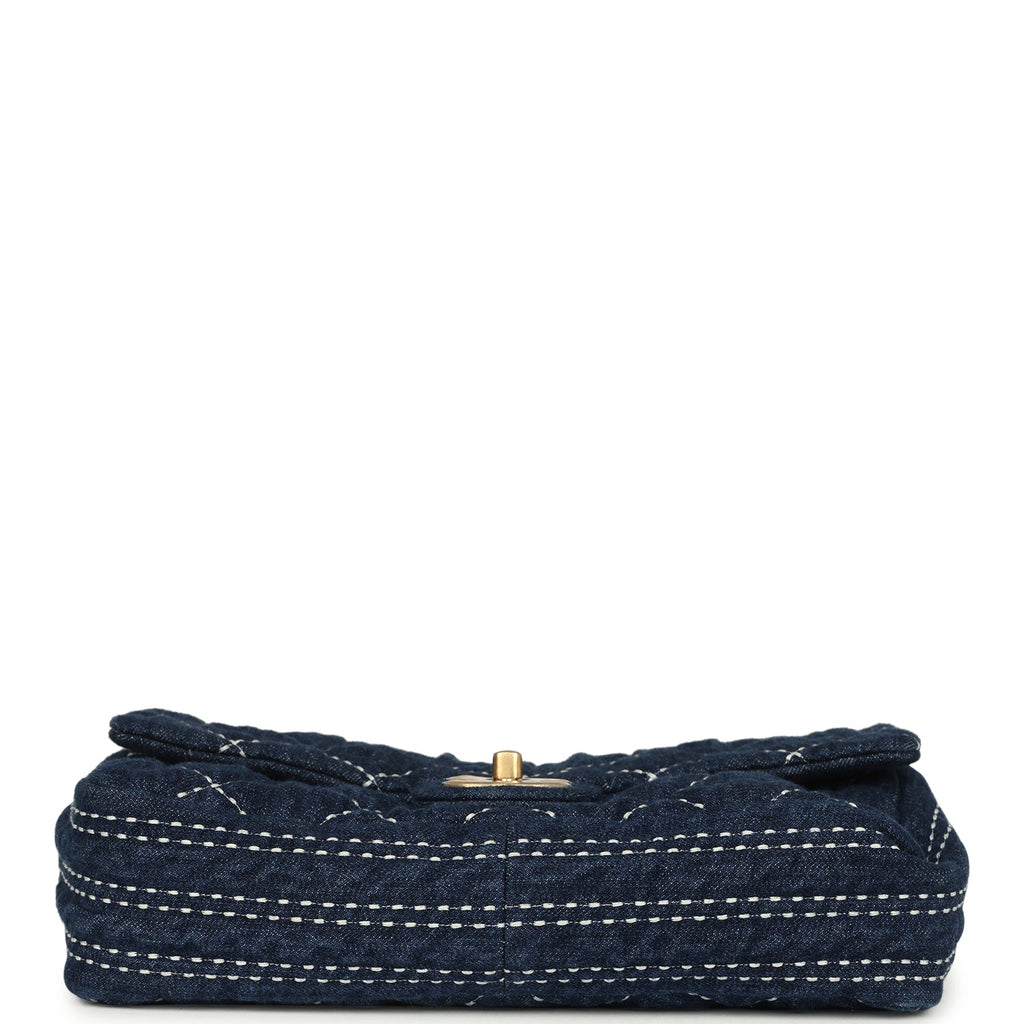 Pre-owned Chanel Medium Classic Flap Bag Blue Denim Aged Gold Hardware