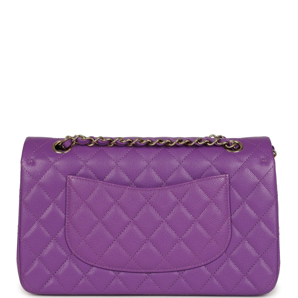 Pre-owned Chanel Medium Classic Double Flap Bag Dark Purple Shiny Caviar Light Gold Hardware