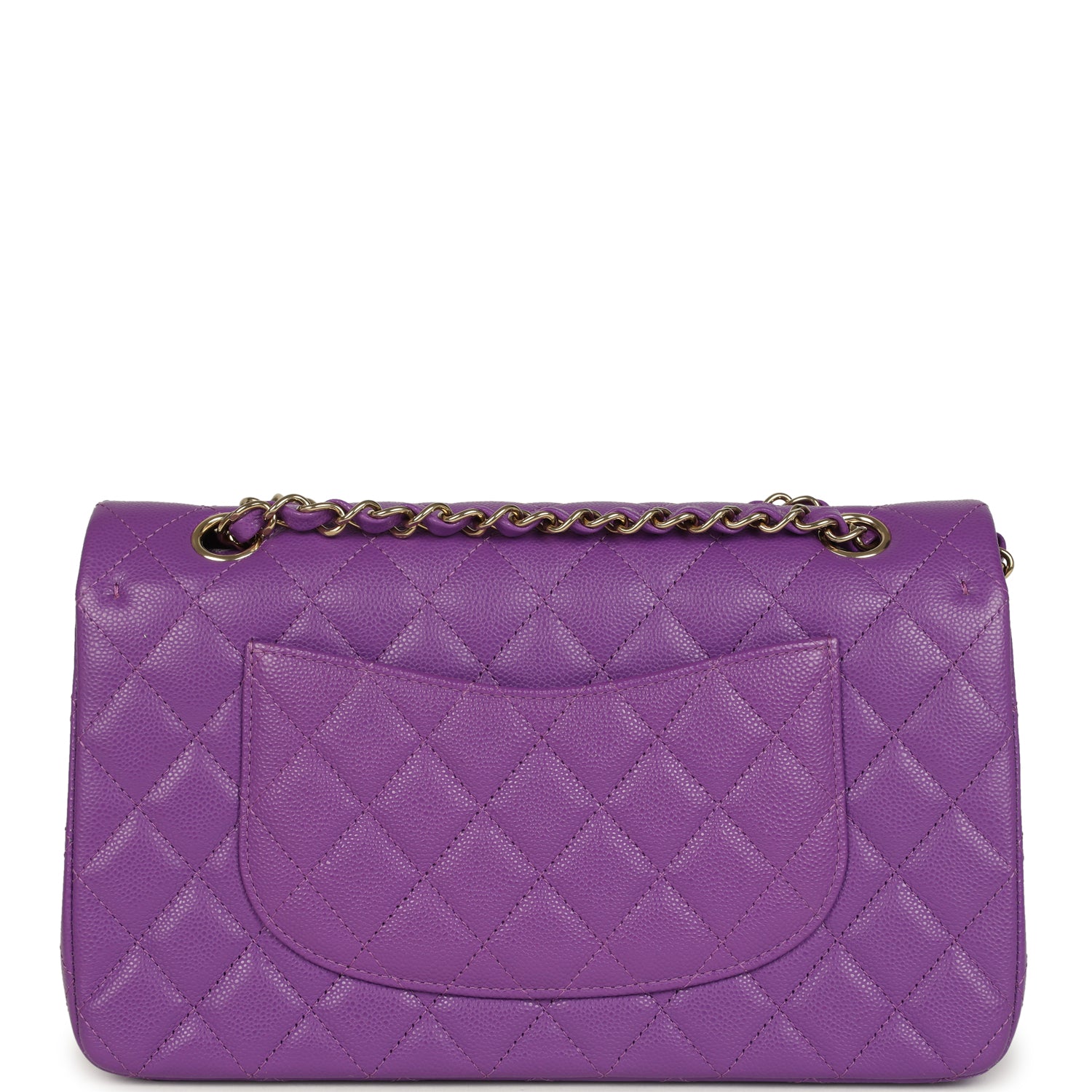 Pre-owned Chanel Medium Classic Double Flap Bag Dark Purple Shiny Caviar Light Gold Hardware
