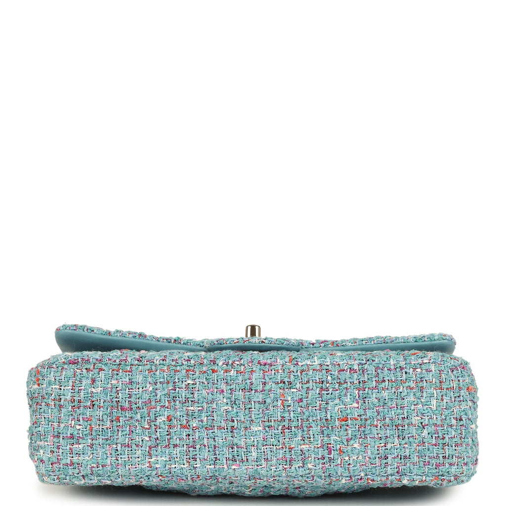 Chanel Medium Classic Double Flap Bag Blue Multi Tweed Light Gold Hardware