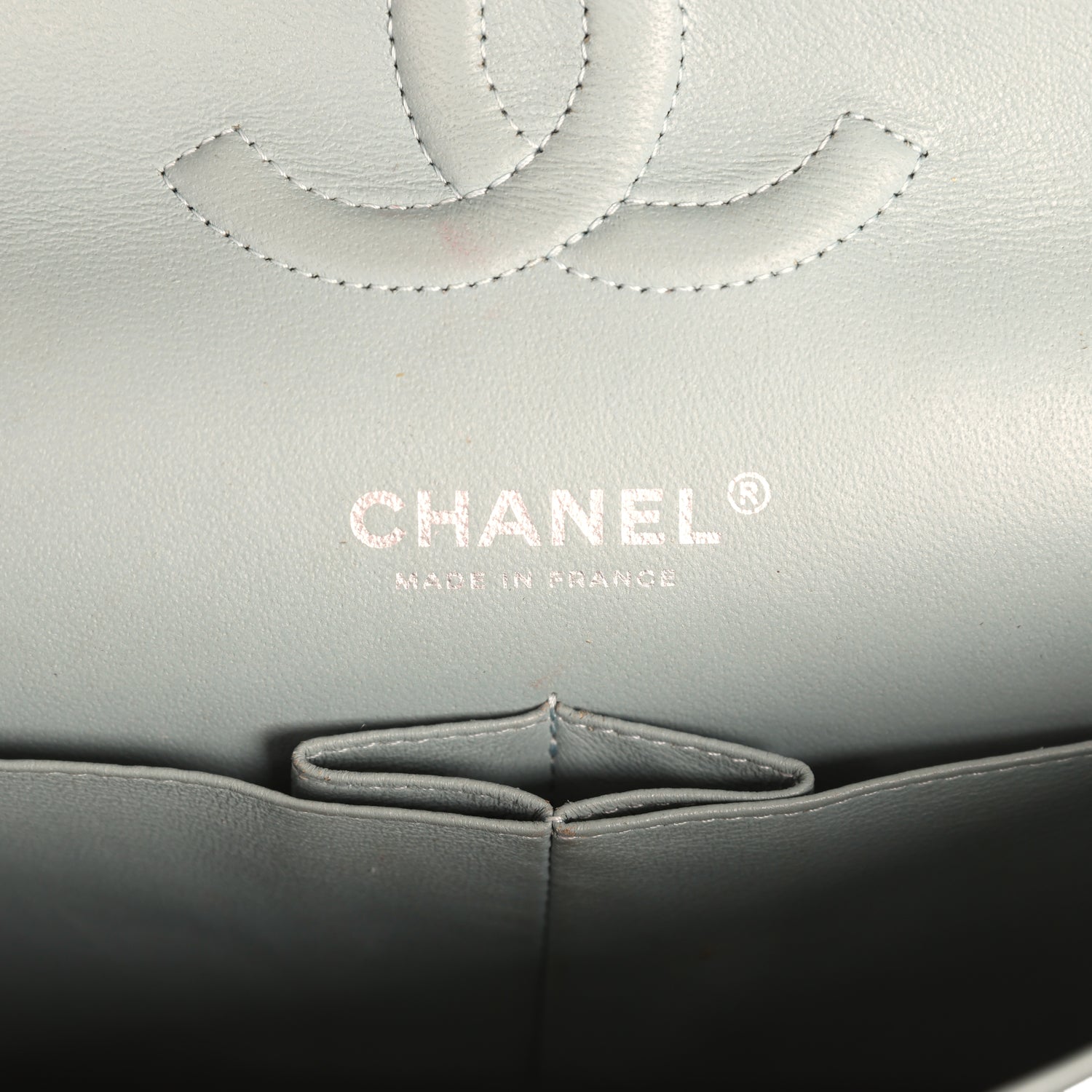 Pre-owned Chanel Medium Classic Double Flap Bag Blue Shiny Caviar Silver Hardware