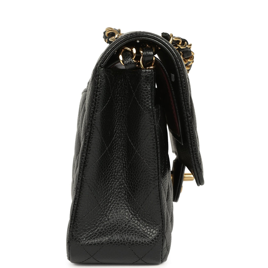 Pre-owned Chanel Medium Classic Double Flap Black Caviar Gold Hardware