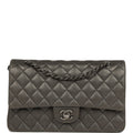 Pre-owned Chanel Medium Classic Double Flap Bag Charcoal Metallic Goatskin Aged Ruthenium Hardware