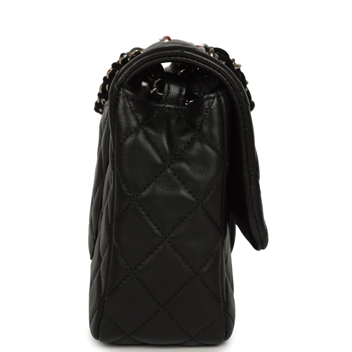 Pre-owned Chanel Medium Lady Bug Single Flap Bag Black Lambskin Silver Hardware