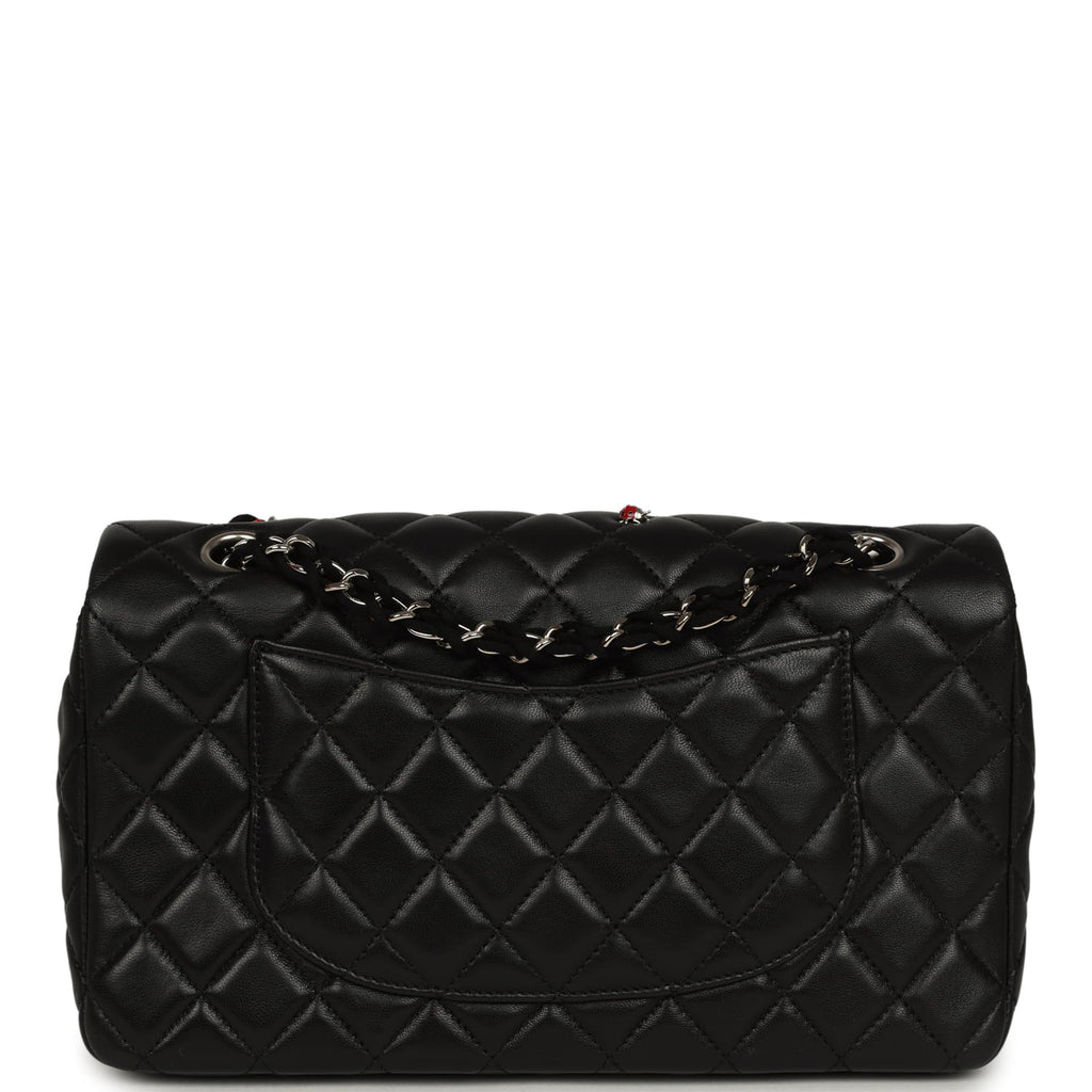 Pre-owned Chanel Medium Lady Bug Single Flap Bag Black Lambskin Silver Hardware