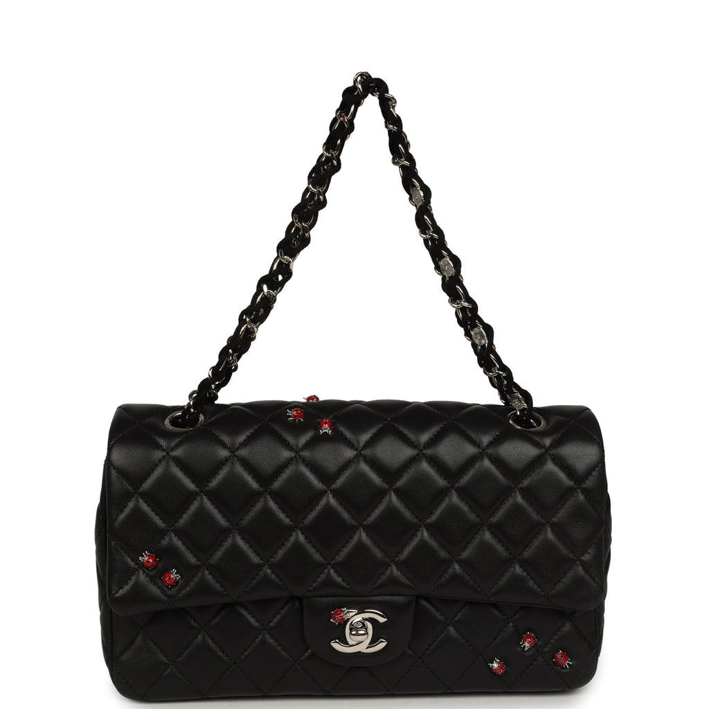 Pre-owned Chanel Medium Lady Bug Single Flap Bag Black Lambskin Silver Hardware