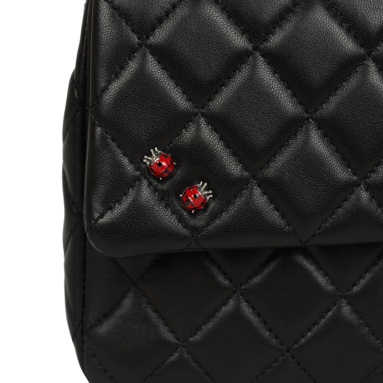 Pre-owned Chanel Medium Lady Bug Single Flap Bag Black Lambskin Silver Hardware