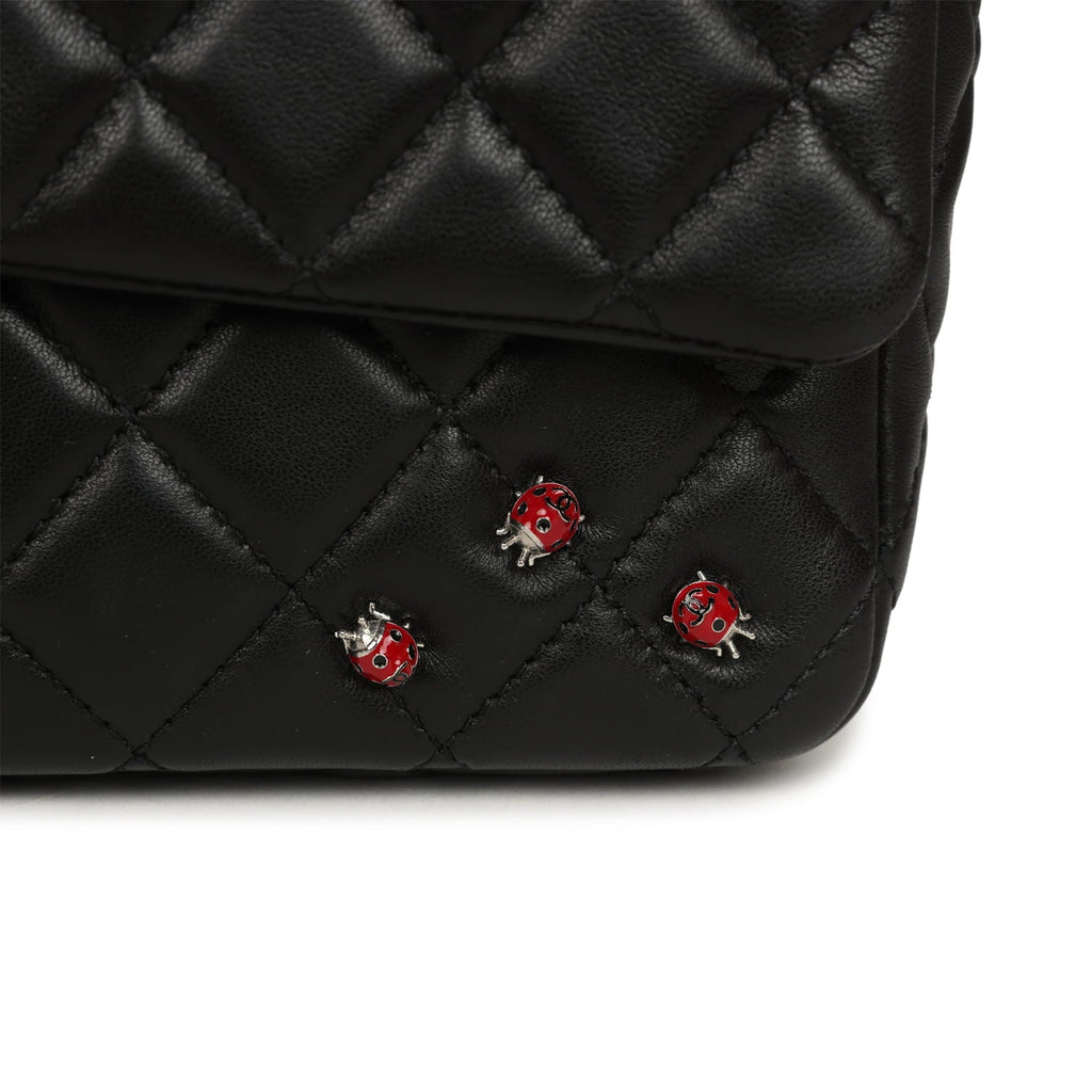 Pre-owned Chanel Medium Lady Bug Single Flap Bag Black Lambskin Silver Hardware