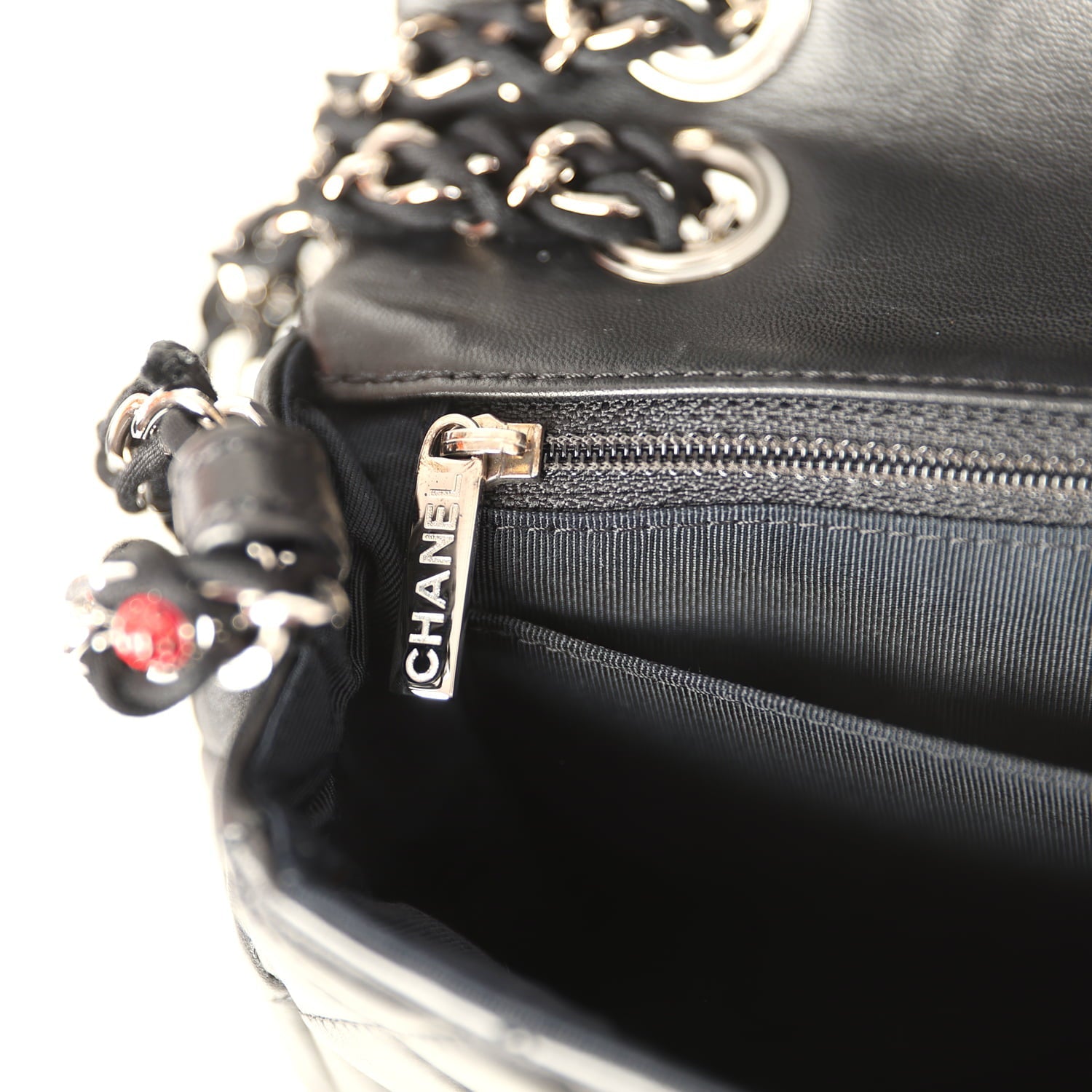 Pre-owned Chanel Medium Lady Bug Single Flap Bag Black Lambskin Silver Hardware