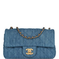 Chanel Pearl Crush Mini Rectangular Flap Bag Blue Denim Lambskin Antique Gold Hardware