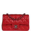 Chanel Mini Rectangular Flap Red Caviar Ruthenium Hardware