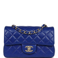 Chanel Mini Rectangular Flap Bag Dark Blue Lambskin Antique Gold Hardware