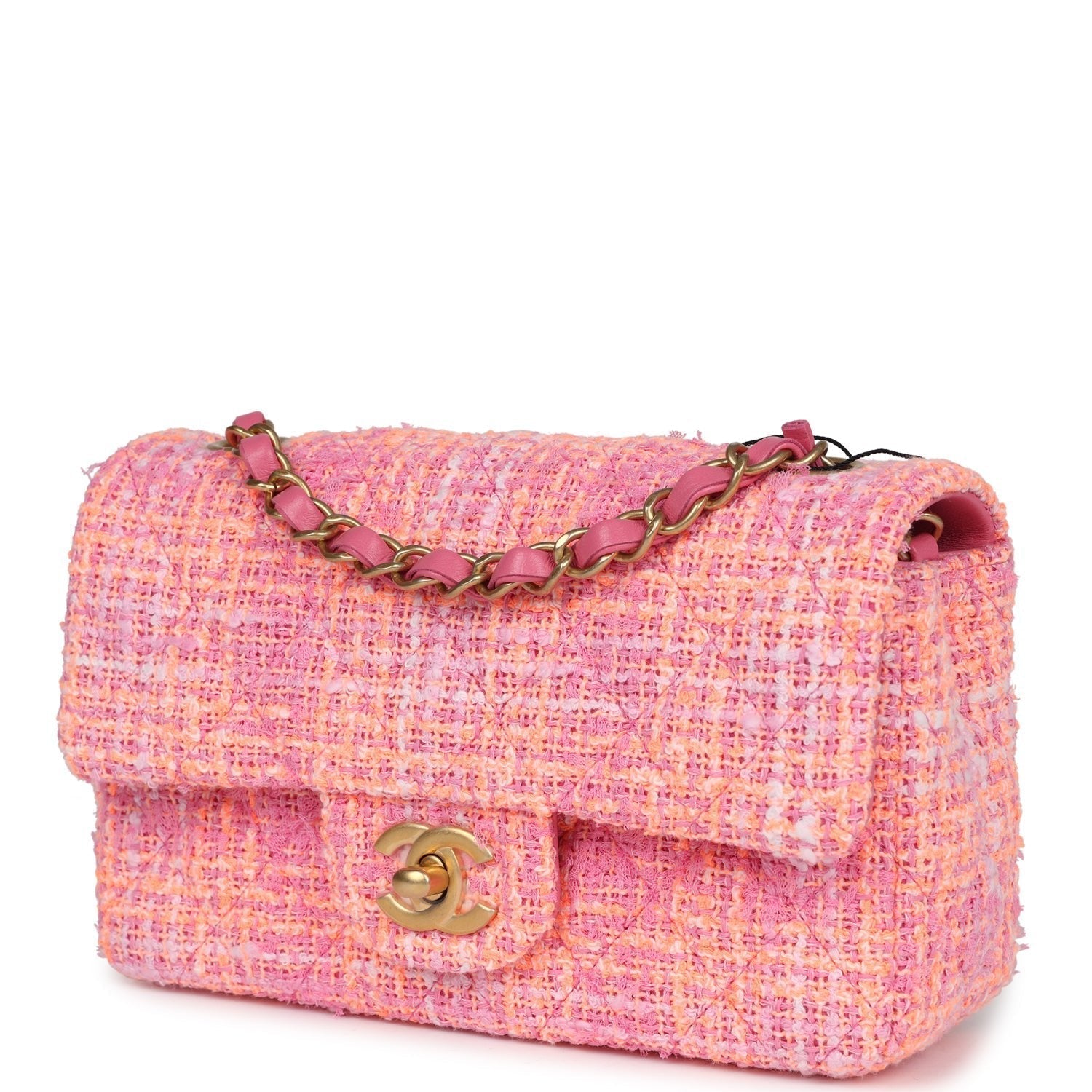 Chanel Mini Rectangular Flap Orange and Pink Tweed Gold Hardware