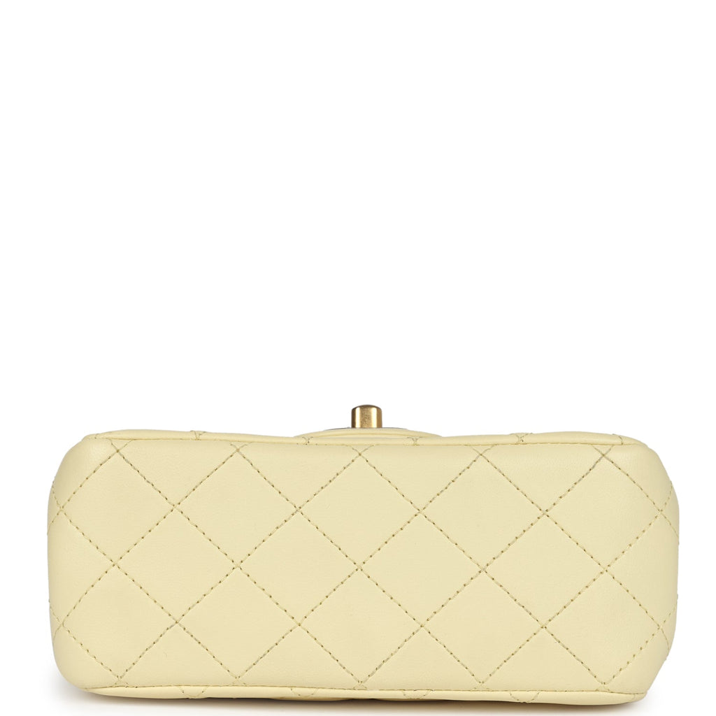 Chanel Mini Camellia Crush Square Flap Yellow Lambskin Antique Gold Hardware