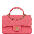 Chanel Mini Rectangular Flap with Top Handle Hot Pink Caviar Antique Gold Hardware