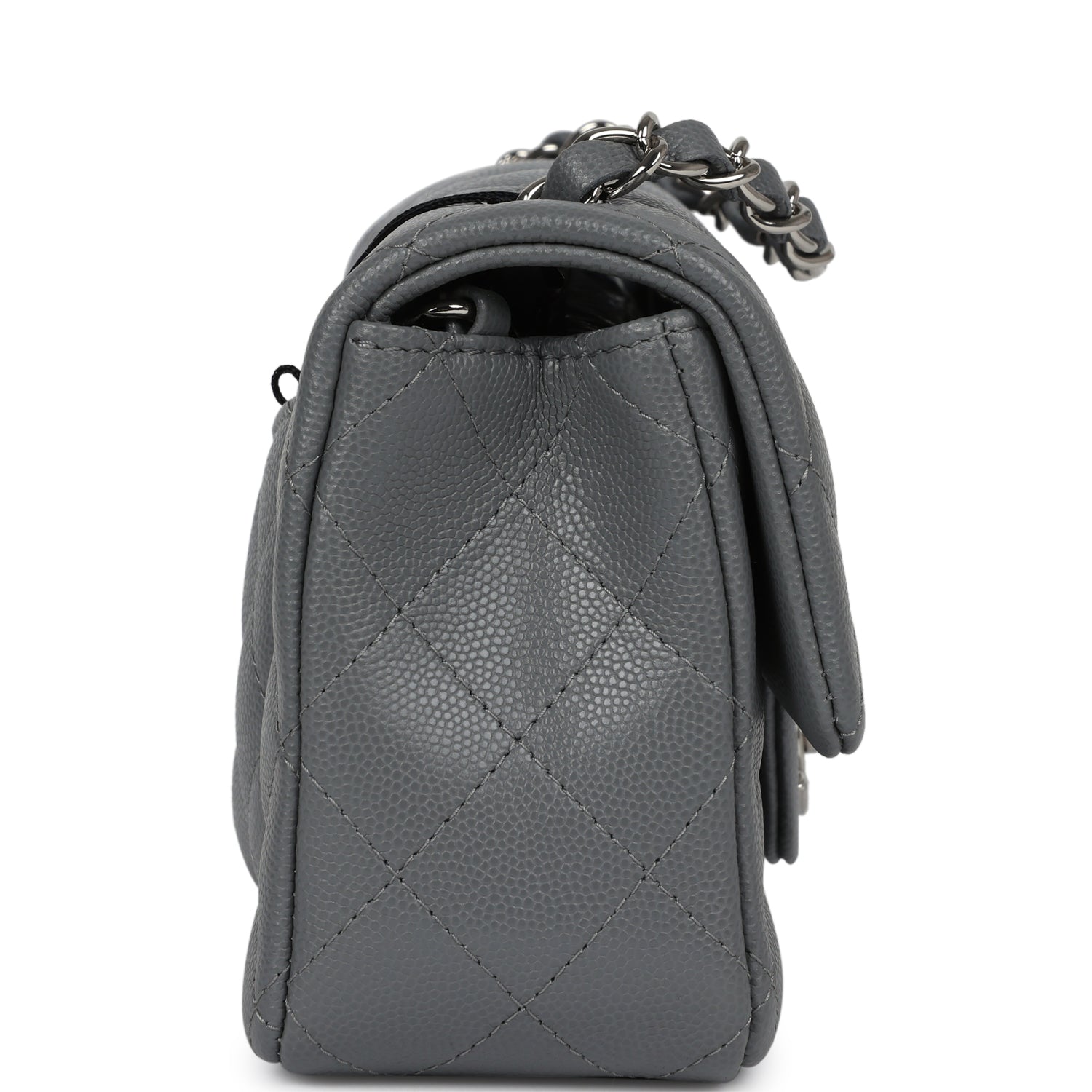 Chanel Mini Rectangular Flap Bag Dark Grey Caviar Silver Hardware